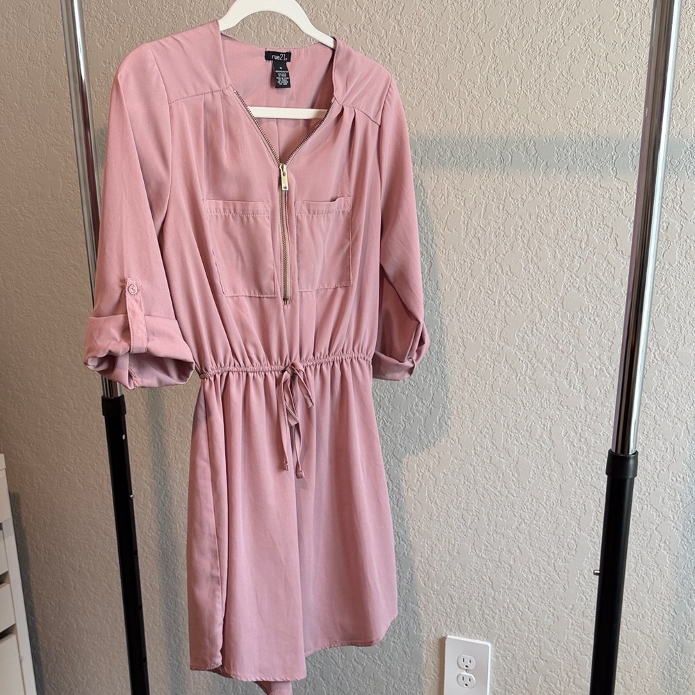 Pink Long Sleeve Dress with Zipper